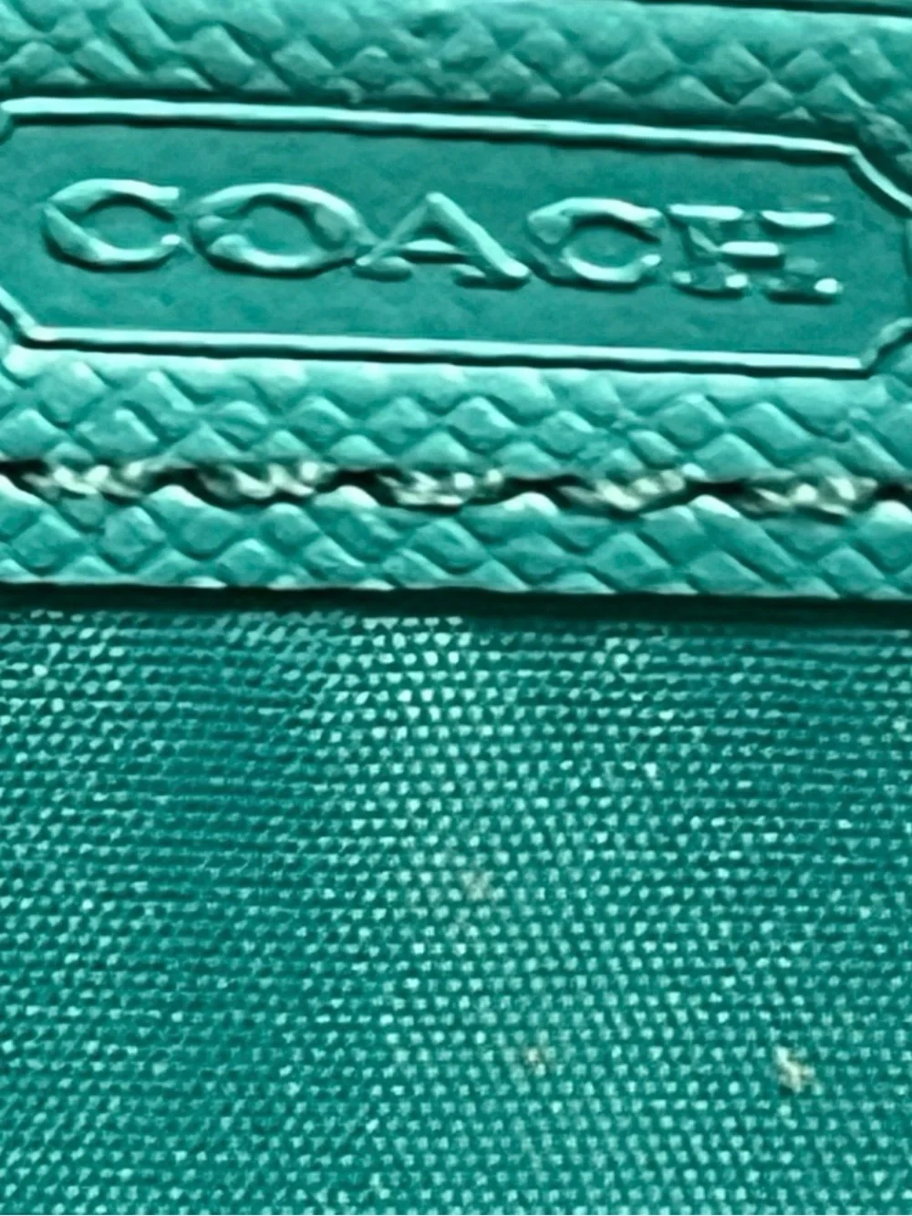 COACH Teal Zip-Around Leather Wallet with Gold Logo